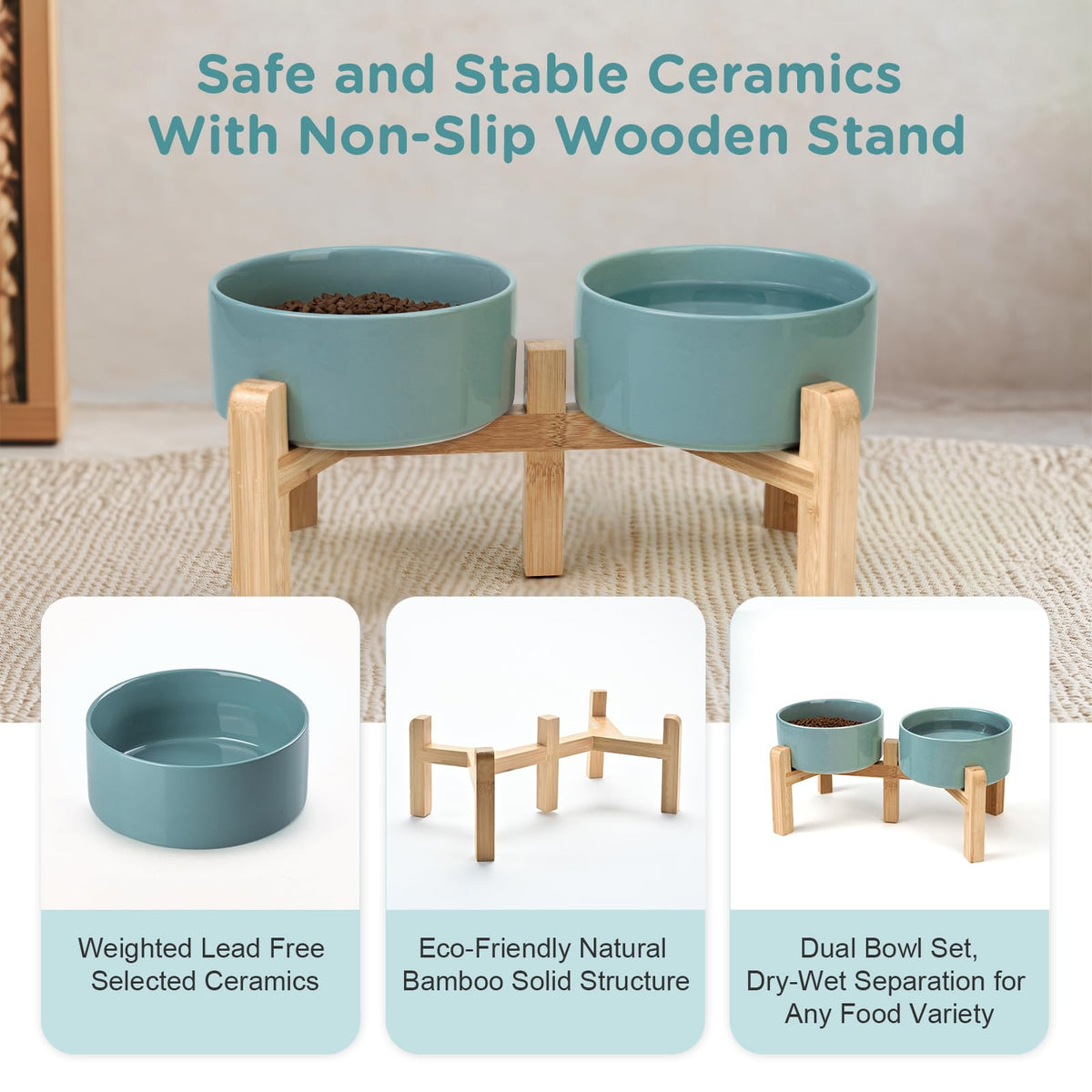 Elevated Dog Bowls Ceramic (6.1 in - 3.6 cups / Dark Green)