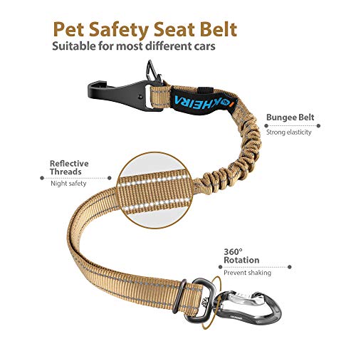 Dog Seatbelt Universal Reflective Bungee Dog Car Harness with Hook Latch & Seatbelt Buckle (Green)
