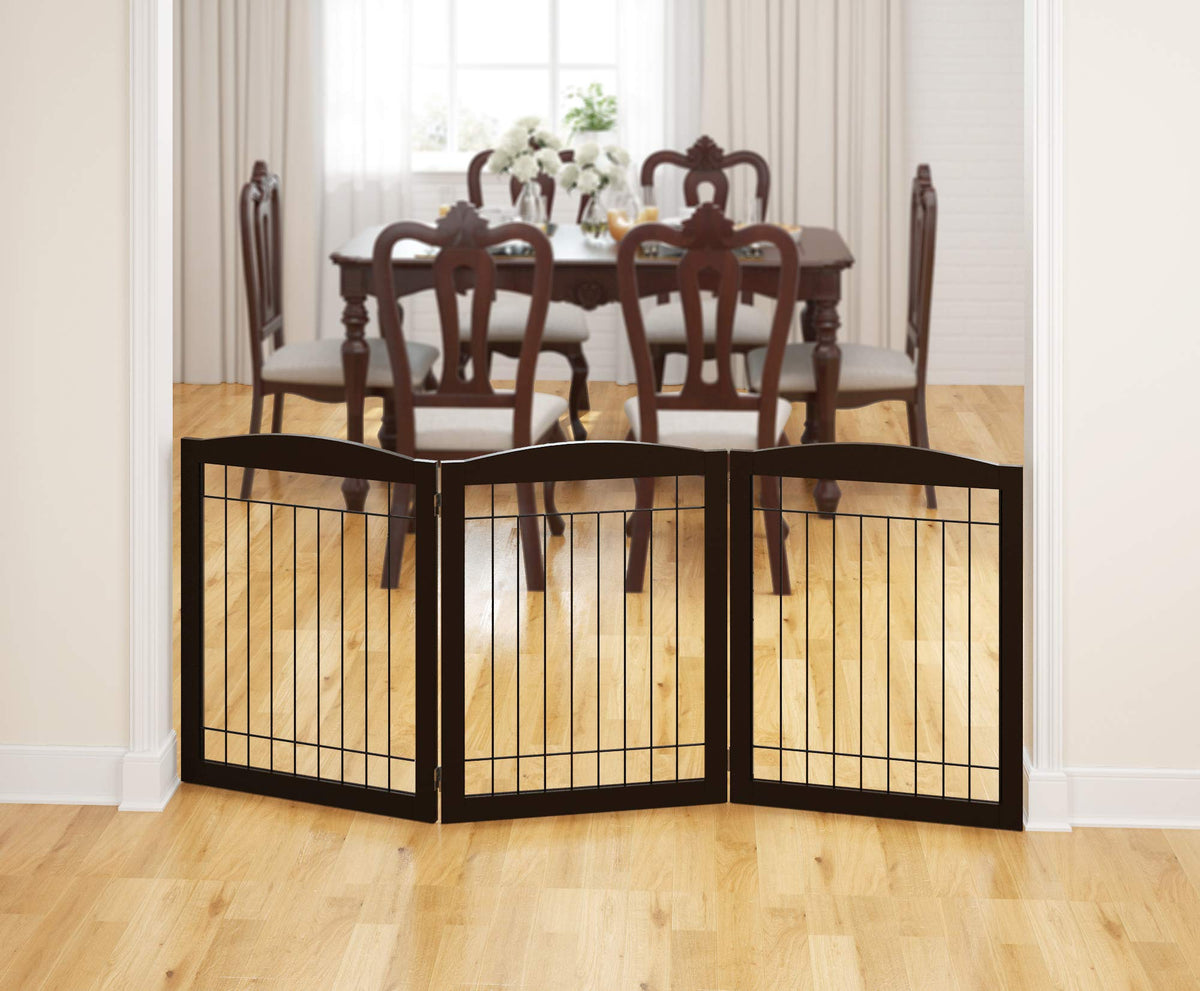 Extra Wide Foldable Dog gate for Doorway (Espresso / 【3 Panels】72"W x 32"H)