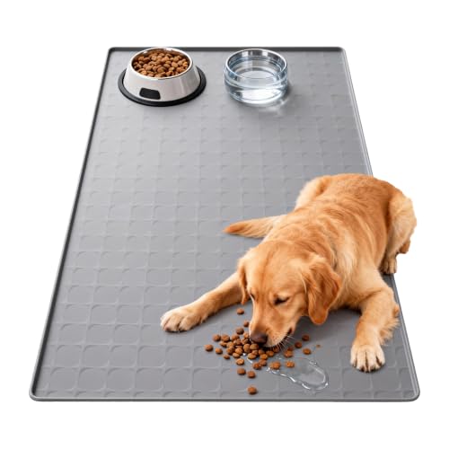 Extra Large 34x22 Inch Machine Washable Silicone Pet Food Mat (grey / 34*22)