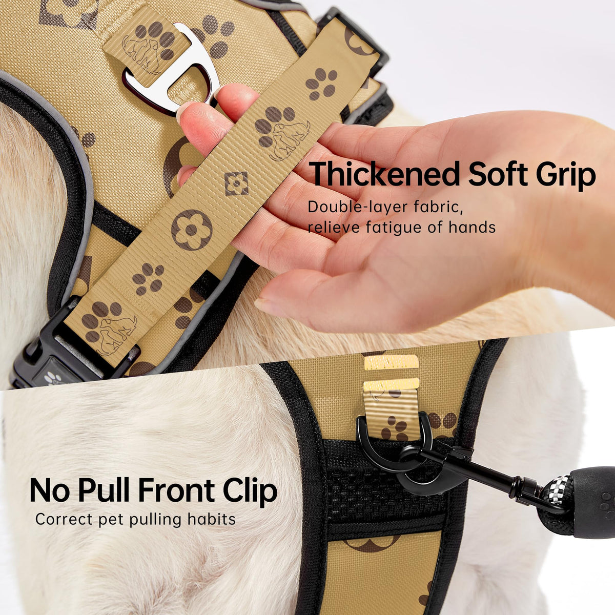 Reflective Dog Harness for Large Dogs (Light Brown / X-Large)