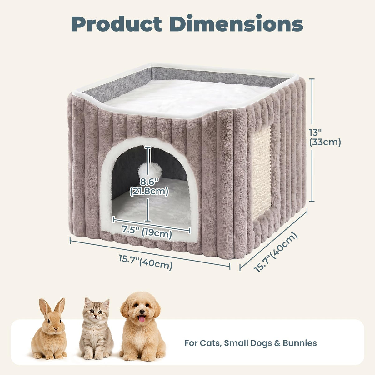 3-in-1 Cat Cave Bed for Indoor Cats with Scratch Pad (Lightbrown)