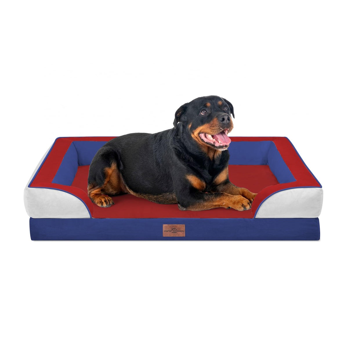Orthopedic Dog Bed for Extra Large Dogs with Bolster (45.0"L x 35.0"W x 8.5"Th / Primary Tri-Color)