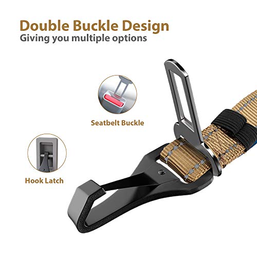 Dog Seatbelt Universal Reflective Bungee Dog Car Harness with Hook Latch & Seatbelt Buckle (Green)