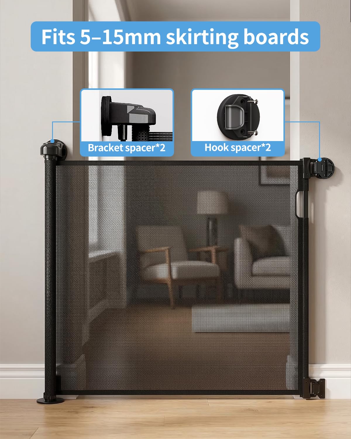 33" H Retractable Baby&Dog Gate (Black / 33x55 Inch)
