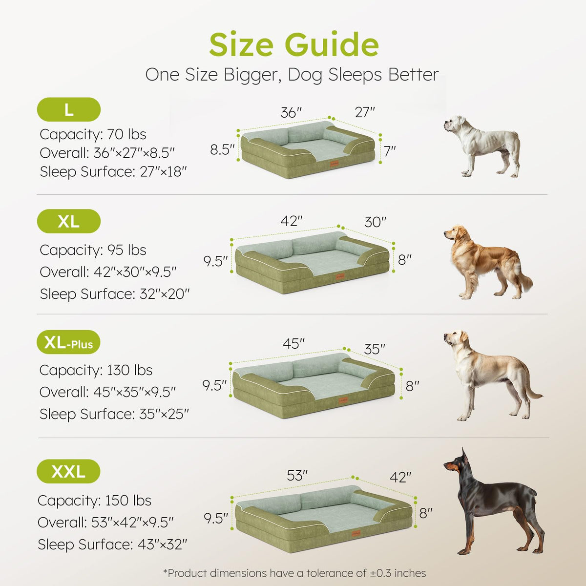 XXL Dog Bed for Extra Large Dogs (Dark Green / XX-Large(53"L x 42"W x 9.5"Th))