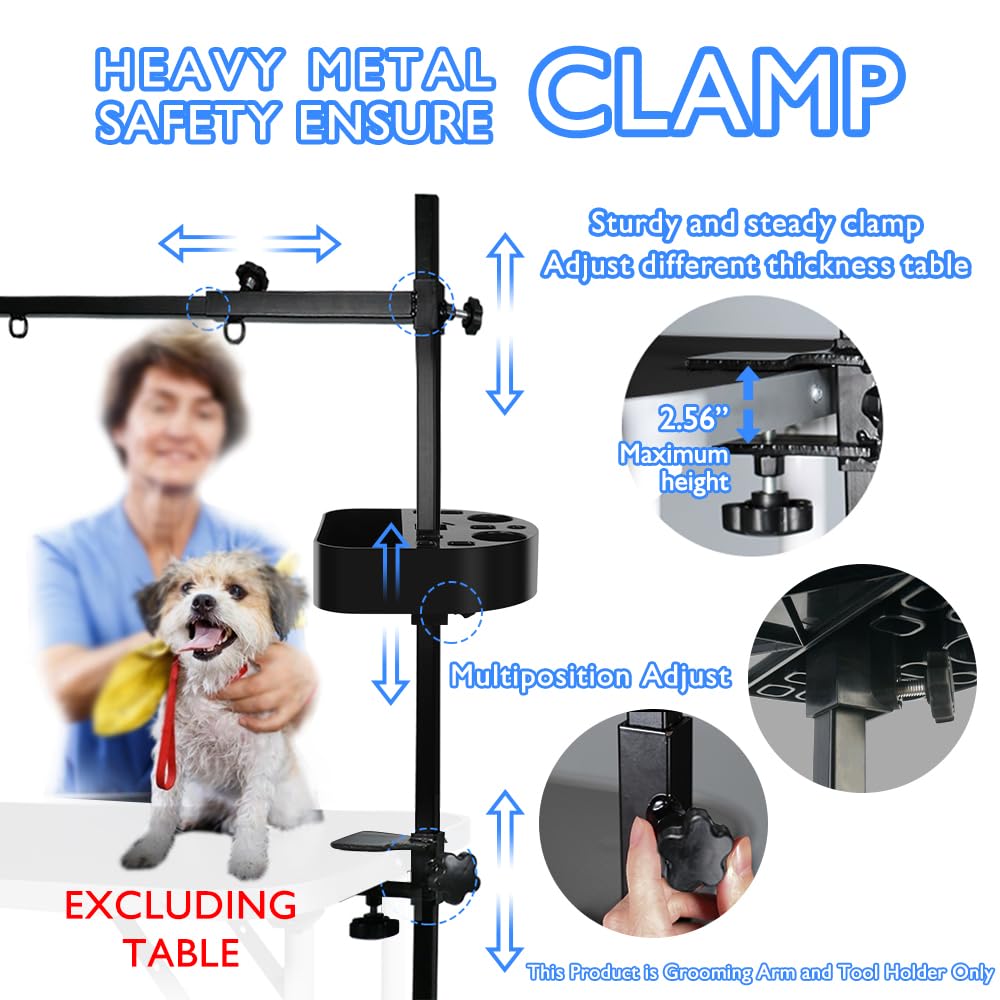 H Shape Pet Grooming Table Arm with Grooming Hammock Tool Holder Noose and Clamp for Dogs and Cats Heavy Duty Aluminum Alloy Frame with 35.4” Adjustable Height and 36.2” ~ 50” Adjustable Width