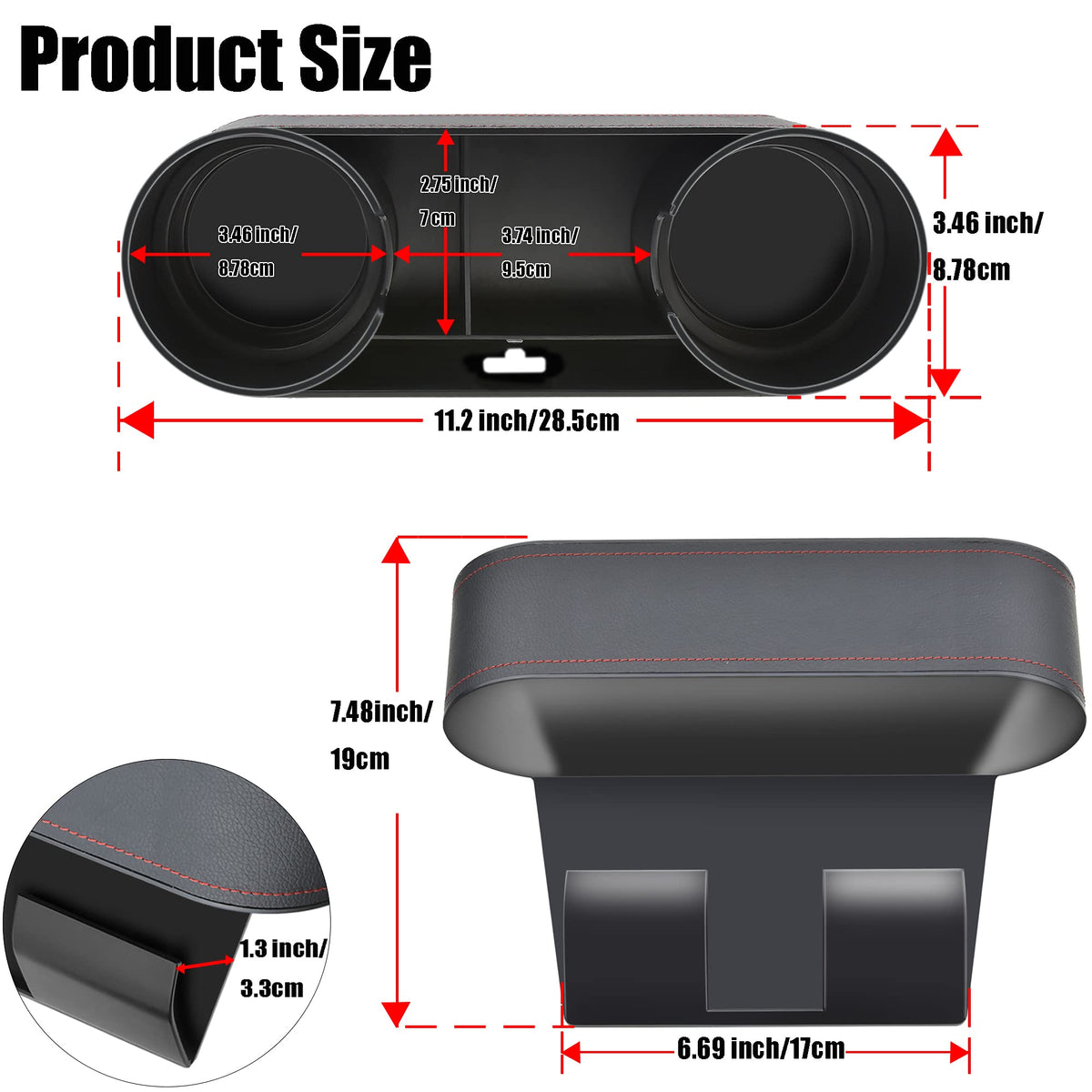Console Side Pocket Cup Holder for Car (Slim-Black)