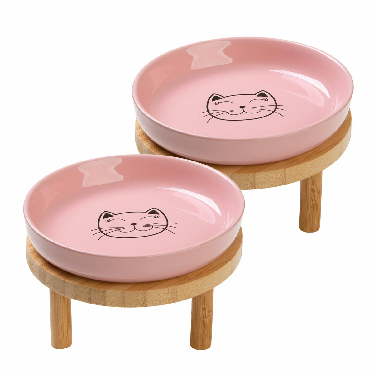 Shallow Wide Elevated Cat Bowls Whisker Fatigue (Pink)