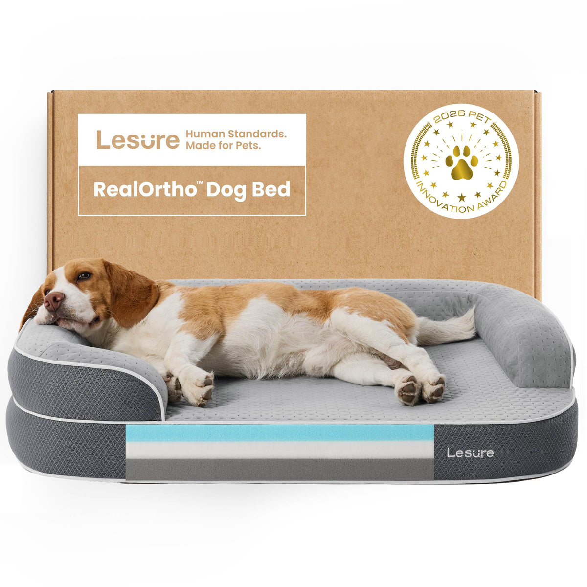 RealOrtho™ 3 Layer Orthopedic Dog Beds Large Sized Dog (Ash Grey / 35"L x 25"W x 7"Th)
