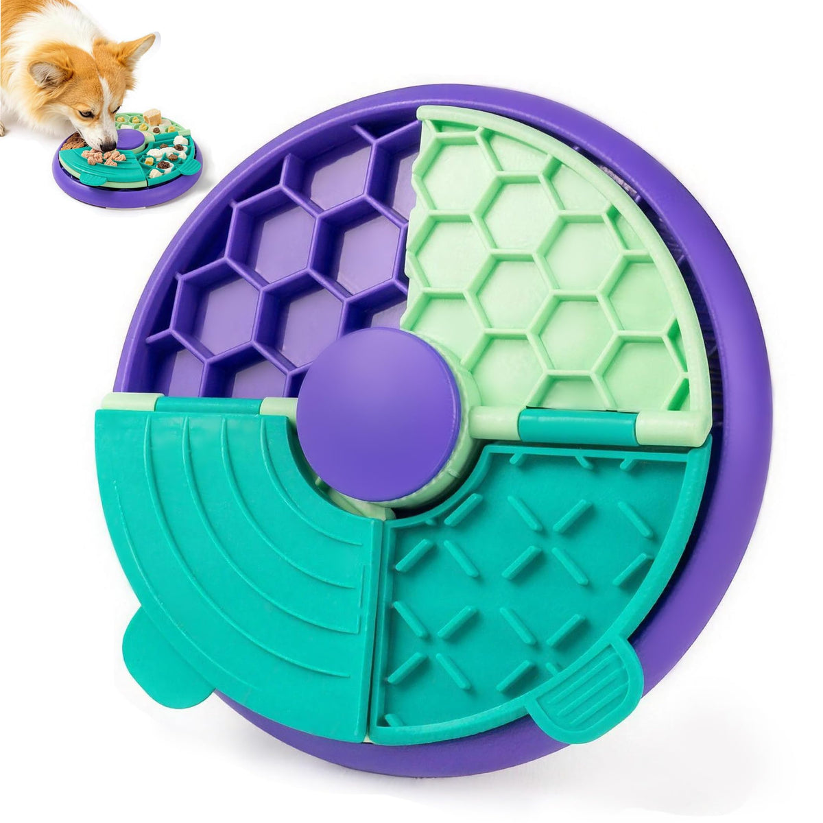 3-in-1 Slow Feeder Dog Bowl, Interactive Puzzle Feeder & Lick Mat (Flippable Puzzle Feeder (Purple))