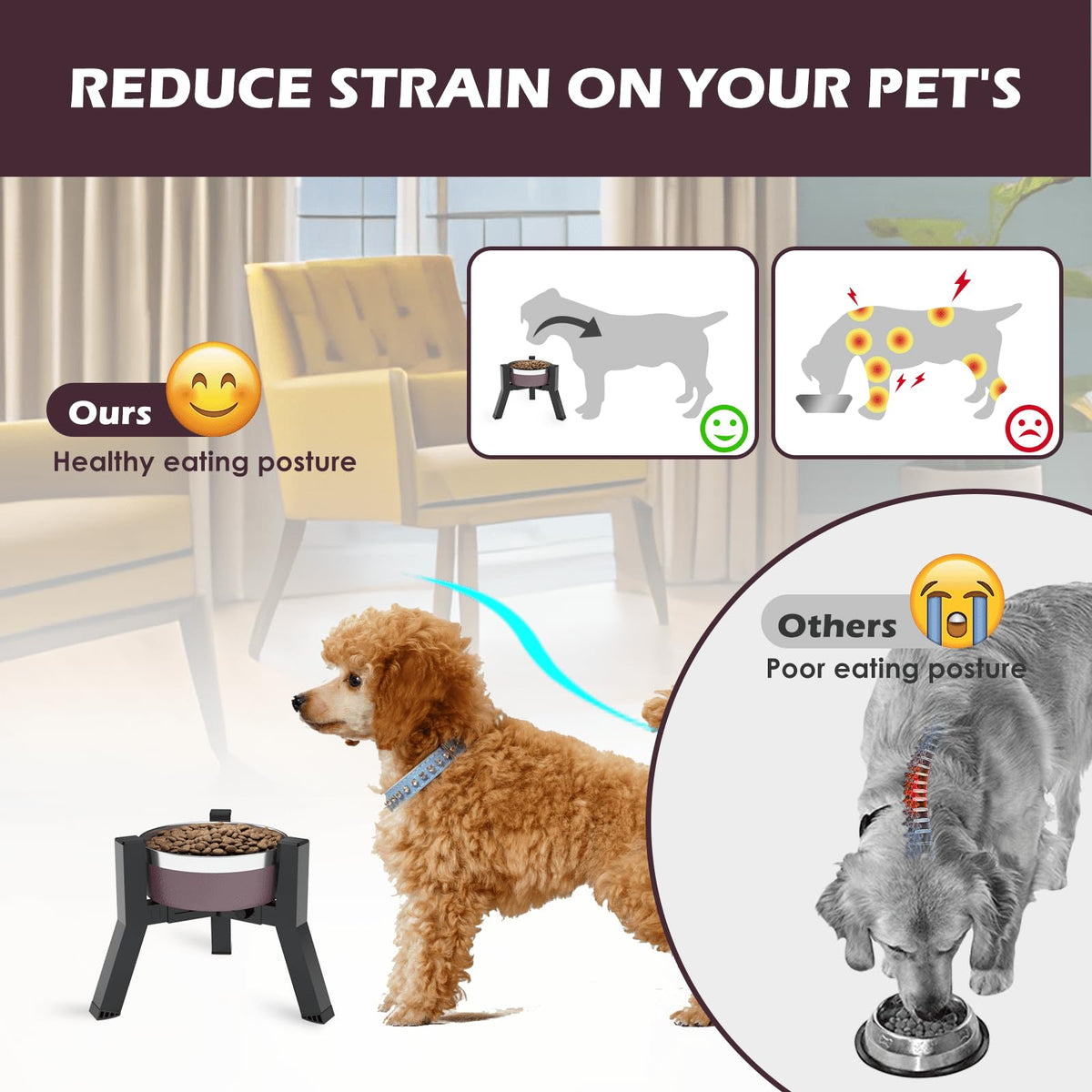 Elevated Dog Bowls Adjustable Width Stand for 5.2 (Black-7.8H- Square / Height: 7.8", Width: 5.9-8.7")