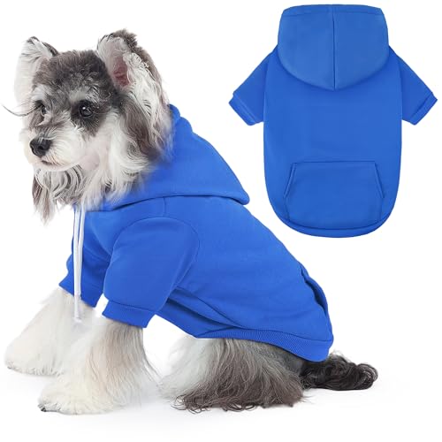 Dog Basic Hoodie Soft Dog Clothes Cold Weather Sweaters for Medium Large Dogs Cozy Fabric Warm Sweatshirt with Leash Hole for Boys (Blue / S(Back: 12.6",Chest:18.11", 5-10 lbs))