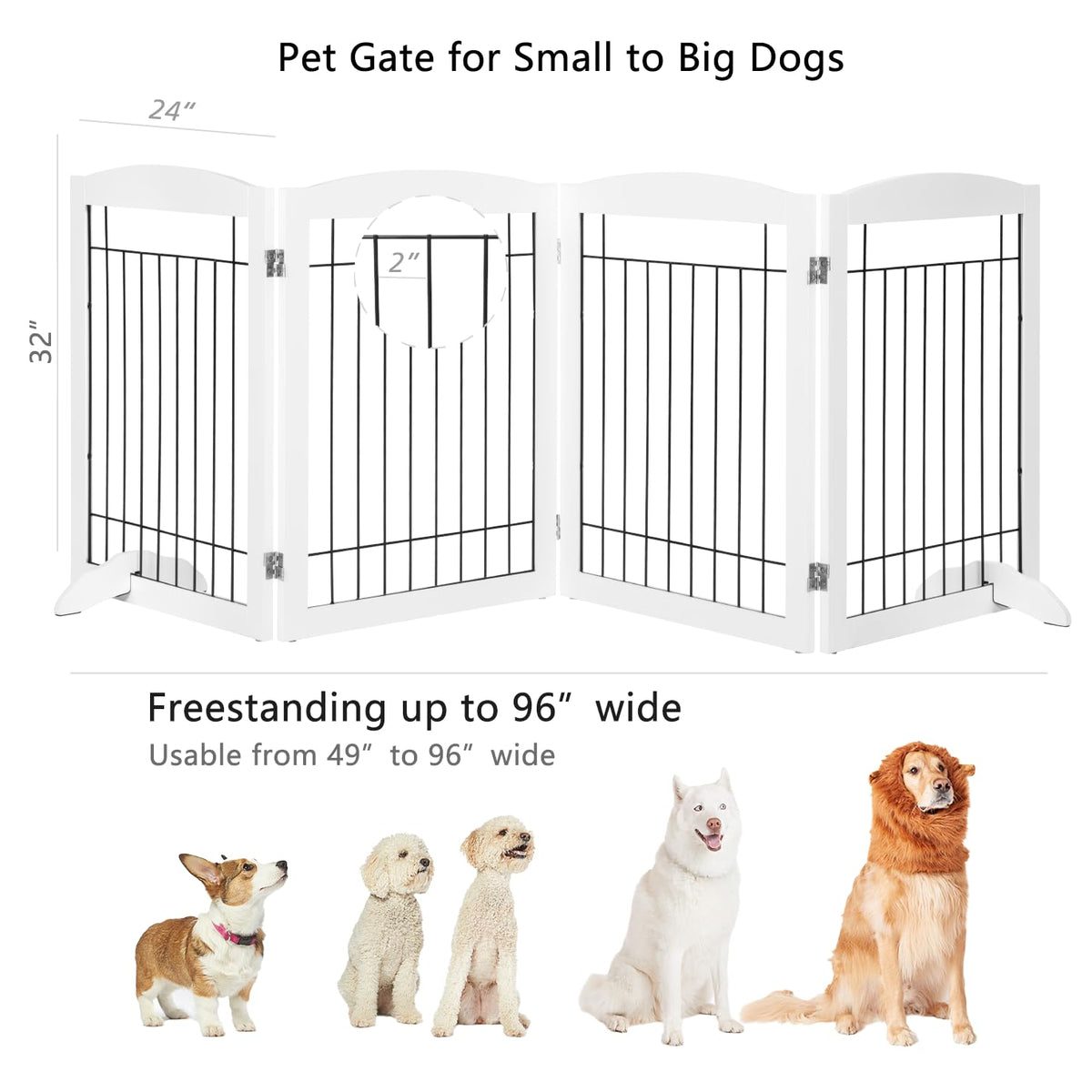 Extra Wide Dog gate for The House (White / 【4 Panels】96"W x 32"H)