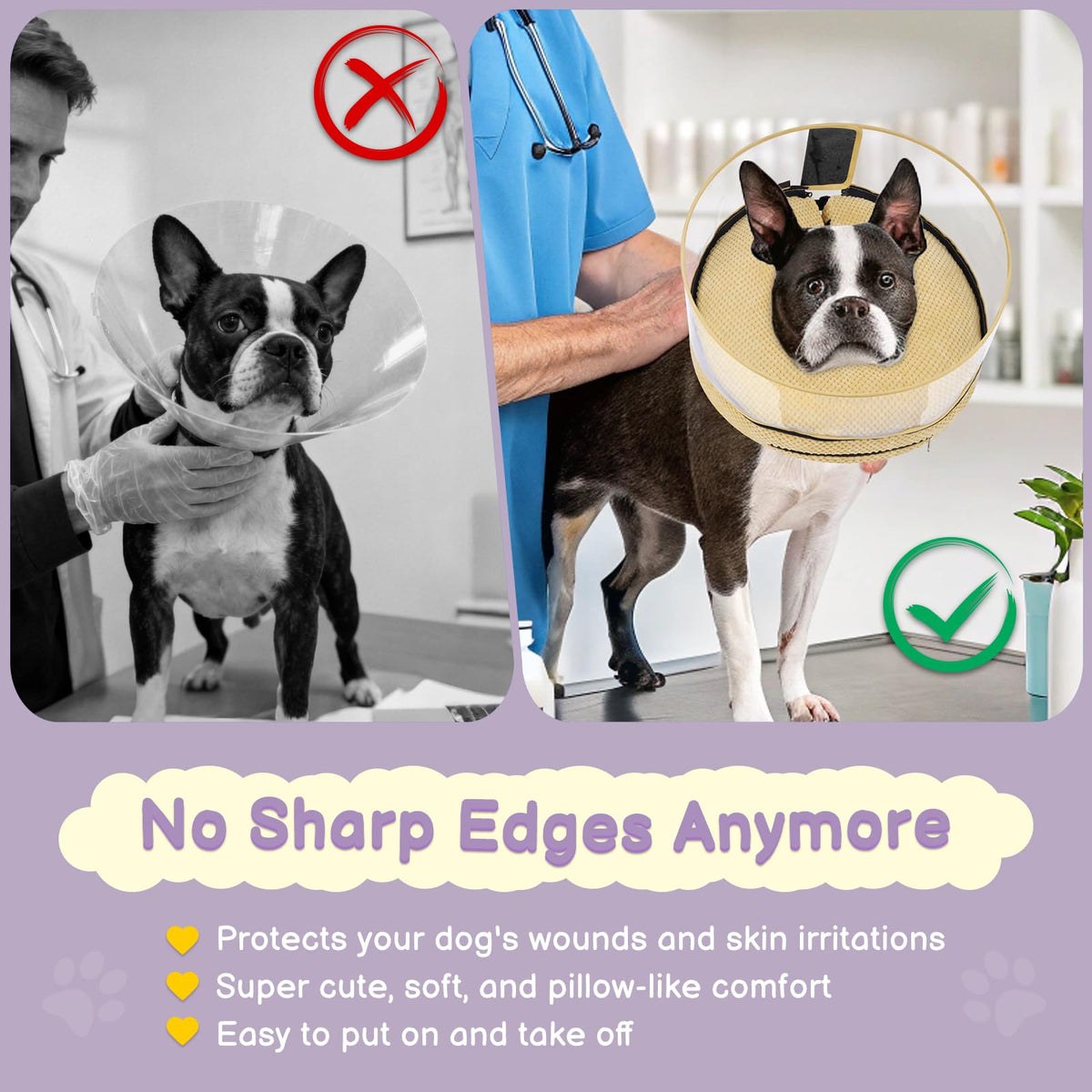 Inflatable Dog Cone with Clear Shield for Added Coverage (Khaki / M (Neck: 8"-11"))