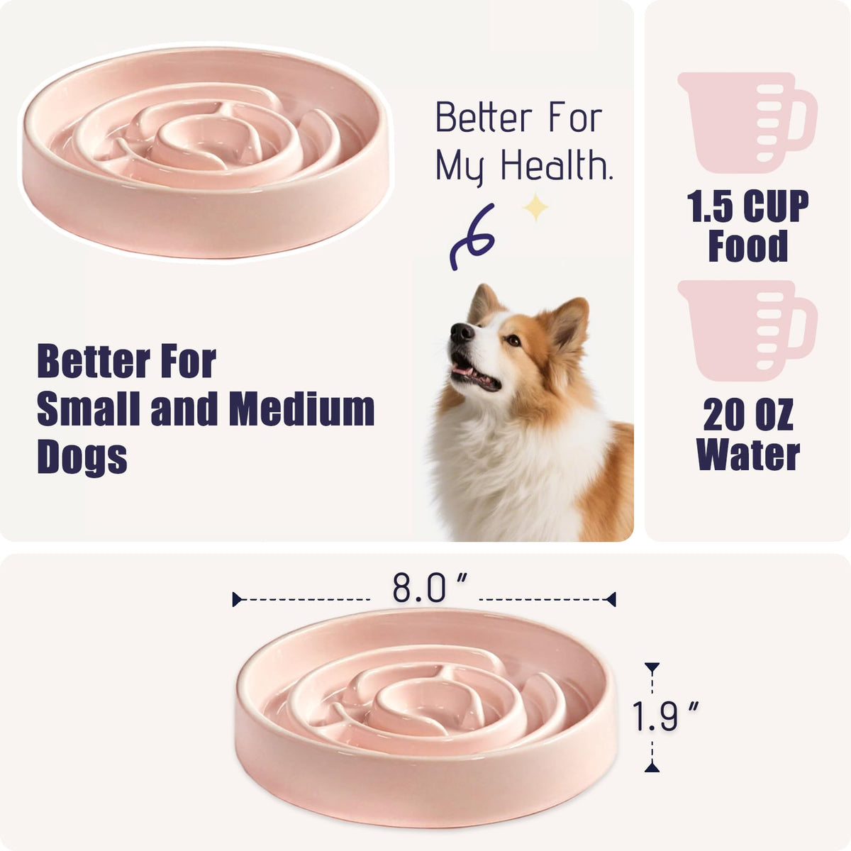 Ceramic Slow Feeder Dog Bowl (Pink)