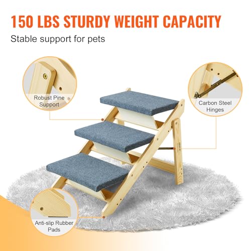 SKYSHALO Wooden Pet Steps (Natural / 3-Step Foldable)