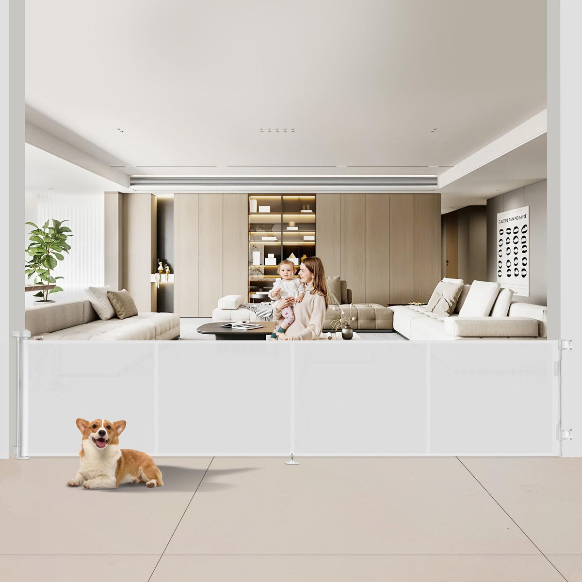 200 inch Reinforced Retractable Baby Gates 42 inch Tall (White / 42" Tall x 200" Wide)