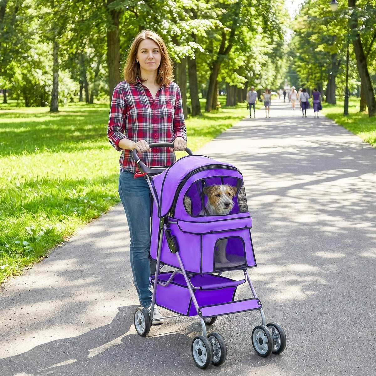 4 Wheel Foldable Pet Stroller (Purple / 4 Wheels)