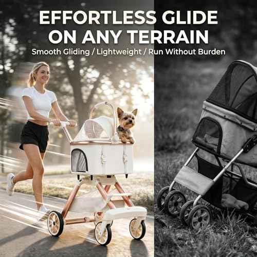 All Terrain Pet Stroller for Small Medium Dogs & Cats (Beige / Small)