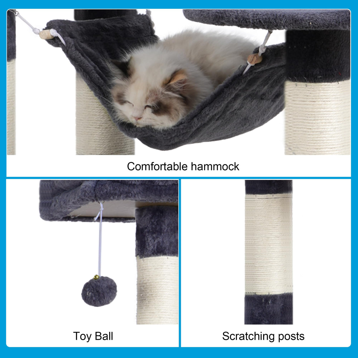 Cat Tree Tower with Sisal Scratching Posts (53.7 Inches / Smoky Gray)