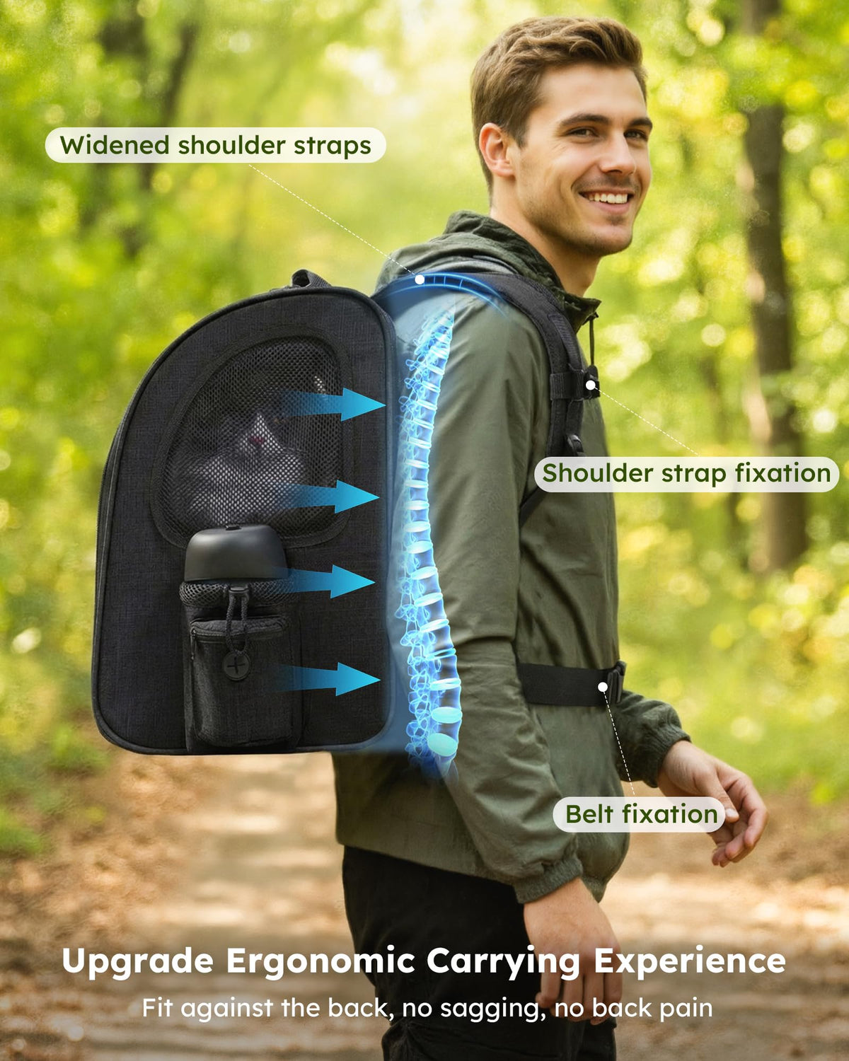 Cat Backpack Expandable (Black / 12.6"L x 10.2"W x 16.5"H)