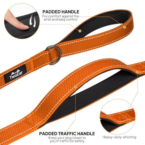 6FT 1IN Heavy Duty Dog Leash for Large Dogs with 2 Padded Handles (Orange / 1 in x 6 ft)