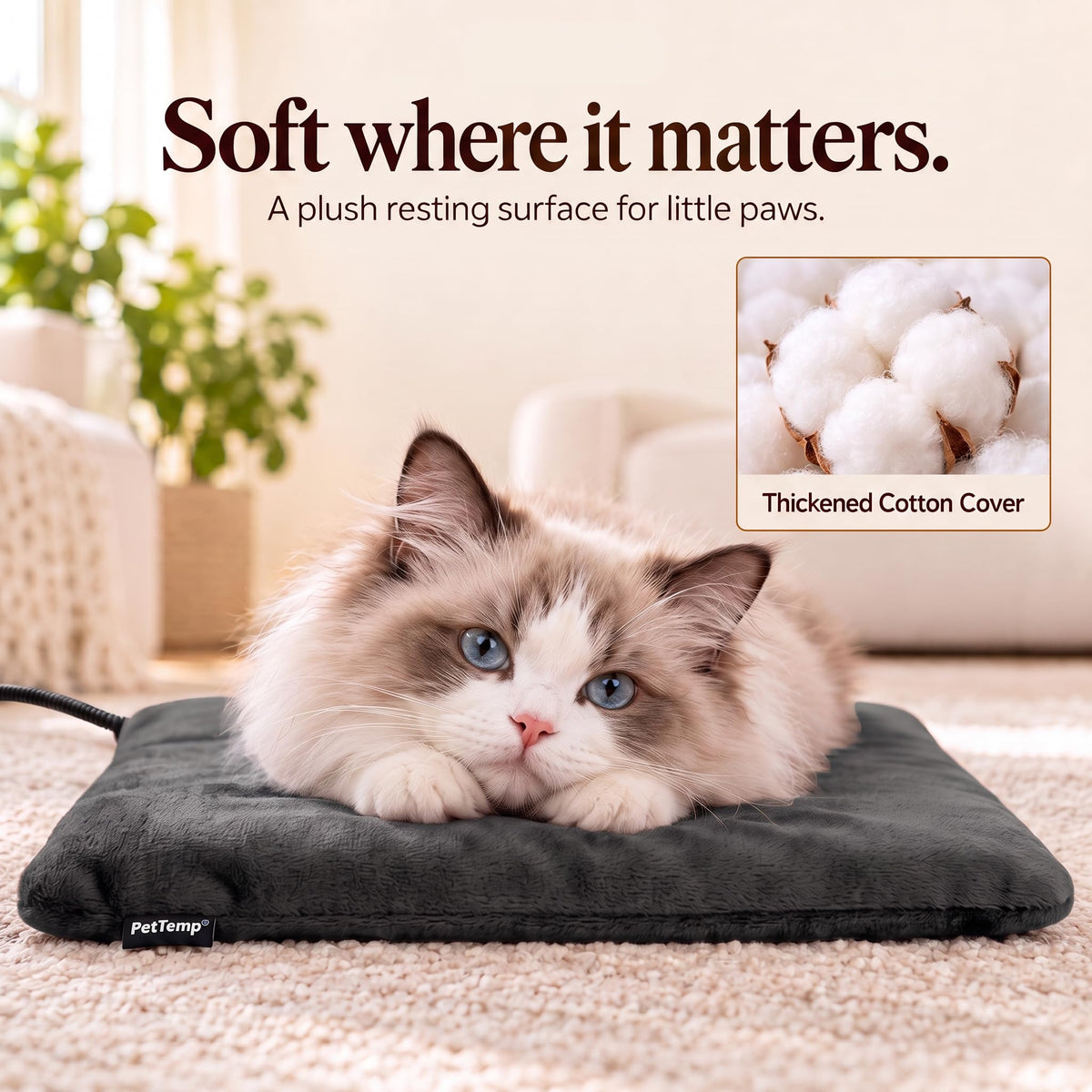 Round Cat Heating Pad (Gray / Square: 16" × 16" × 1.6")