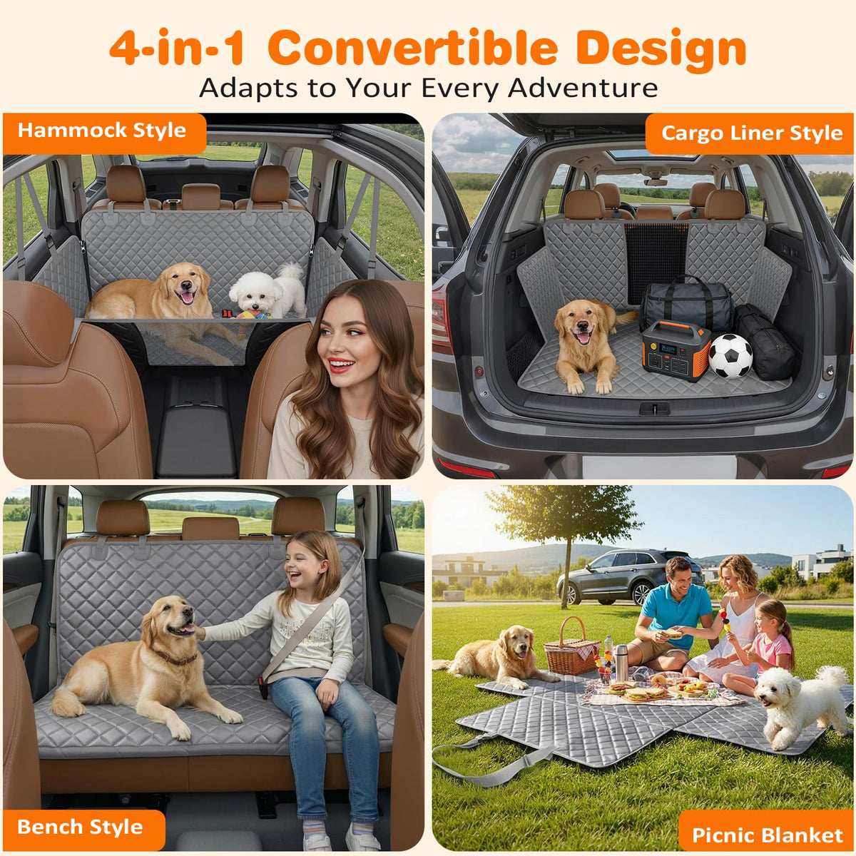 4 in 1 Dog Seat Cover for Full (Gray / X-Large)