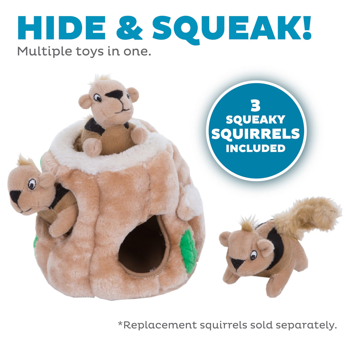 Hide-A-Squirrel Plush Squeaky Dog Toy, Small, 5" x 7" (Squirrel Small / Small (Pack of 1))