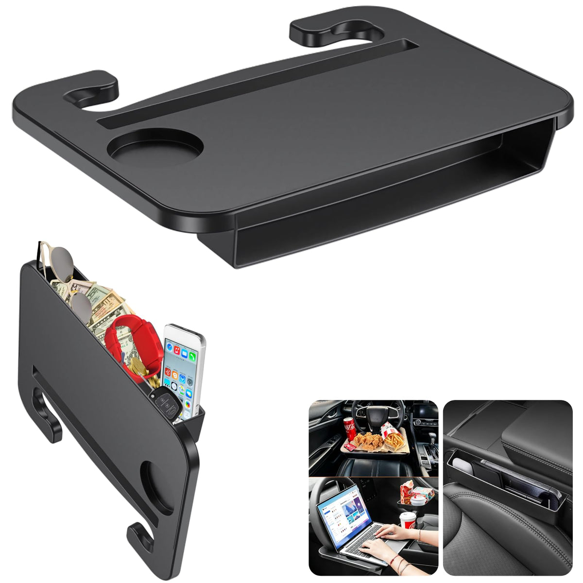 2-in-1 Car Steering Wheel Desk & Seat Gap Organizer Tray (Steering Wheel Tray)