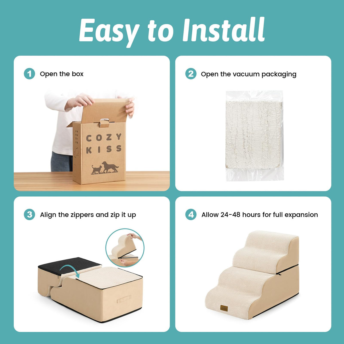 Detachable Small Dog Stairs 19.7" H (Beige / Detachable 17.7" x 28.3"x 19.7")