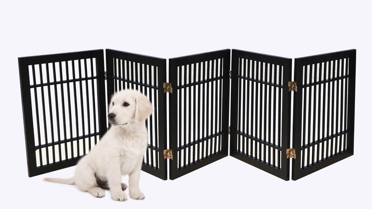 Pet Dog Gate Freestanding (5 Panel 24" Tall / Black Pet Gate)