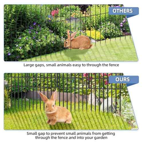 17in(H) x10ft(L) Garden Animal Barrier Fence, No Dig Decorative Fences, 1.5in Spike Spacing Rustproof Metal Garden Fence Border for Dogs Rabbits, Bottom Blocker for Outdoor Yard Patio (10FT x17in(H), 9pack)