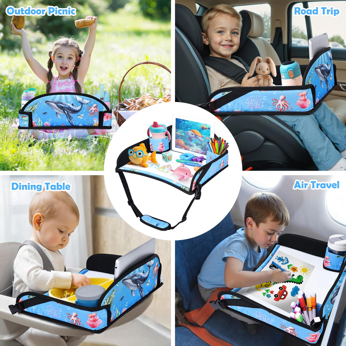 Toddler Car Seat Travel Tray FOR Road Trip Activities (Whale)