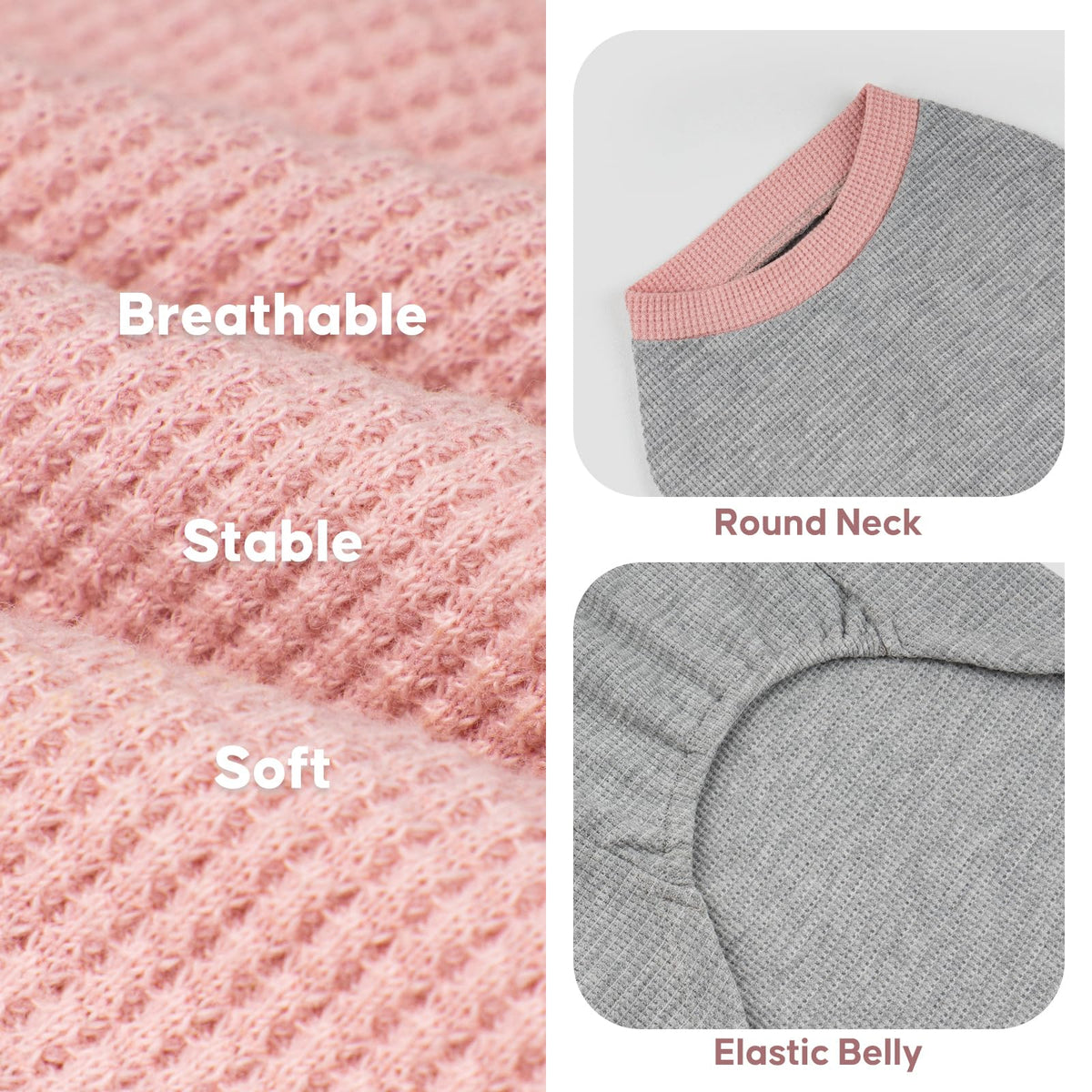 2Pack Waffle Dog Shirt for Medium Large Dogs Soft Dog Sweater (XX-Large (28-50lbs) / 2Pack(Pink+Grey))