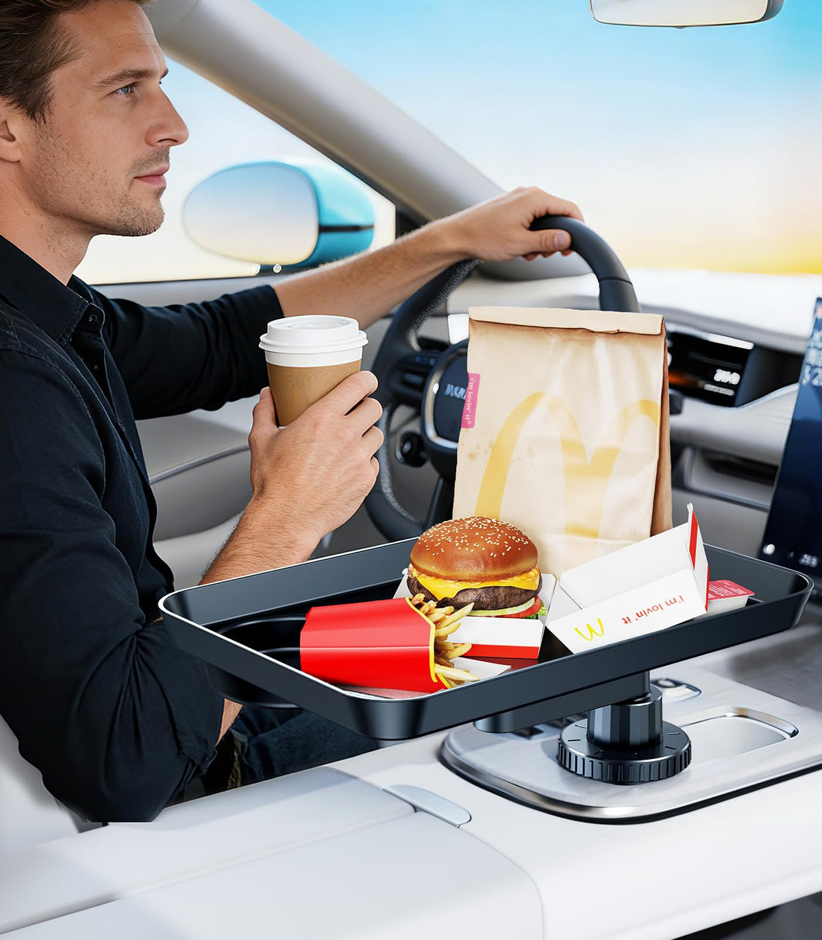 Tesla Model 3 Y ABS Car Cup Holder Tray Expander for Food Snack (11.8"*8.3"-Rectangular Tray)