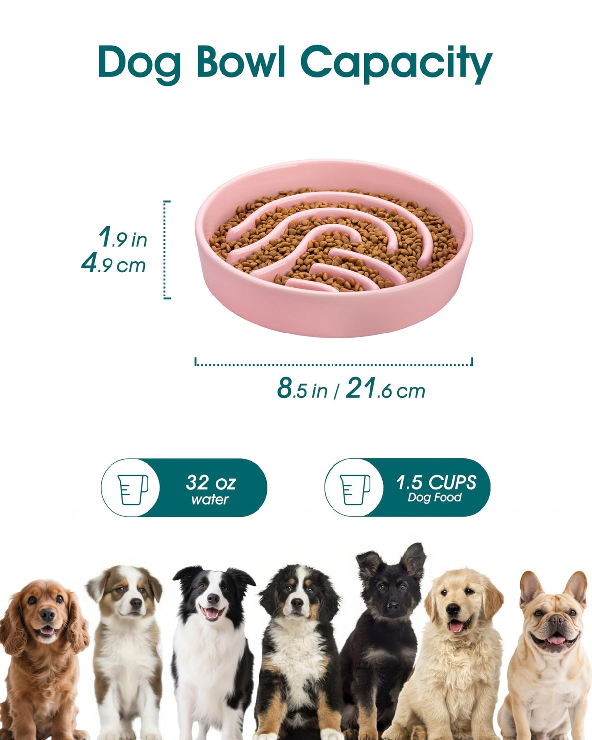 Slow Feeder Dog Bowl (Pink / 1.5 Cups)