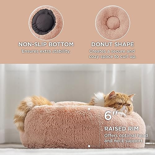 Calming Cat Beds Donut Round Washable Kitten Bed (20"L x 20"W x 6"Th / Pink)