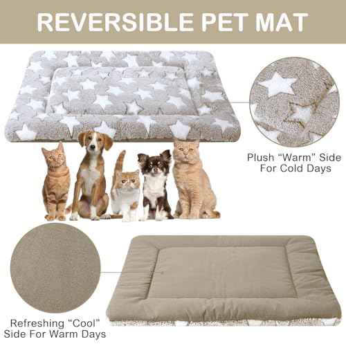 4 Pcs Dog Crate Pads Soft Warm (Rectangular 20 x 30 x 1.6 Inch / Star / Colorful)