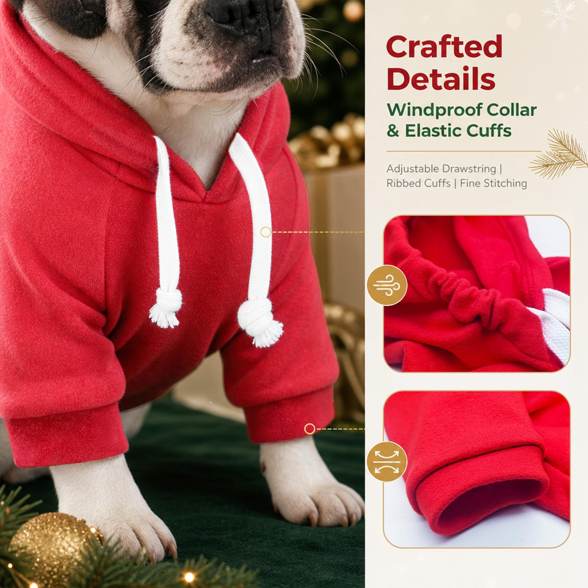 Fleece Dog Hoodie with Leash Hole for Small to Large Dog (Red / X-Large)