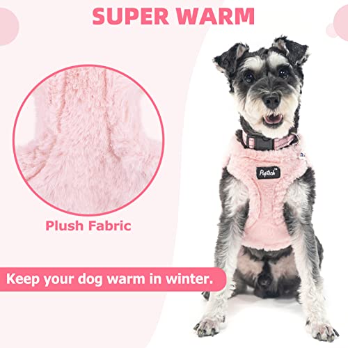Dog Harness Collar and Leash Set No Pull for Small Medium Sized (Plush Pink / S (CHEST 14.5"-16"))