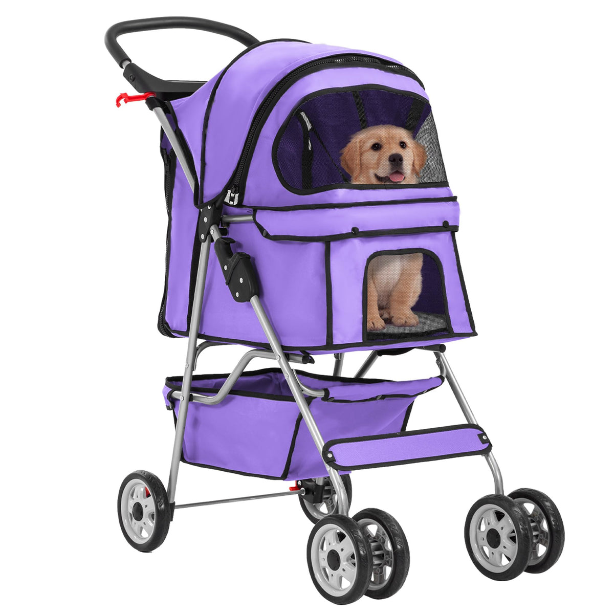 4 Wheel Foldable Pet Stroller (Purple / 4 Wheels)