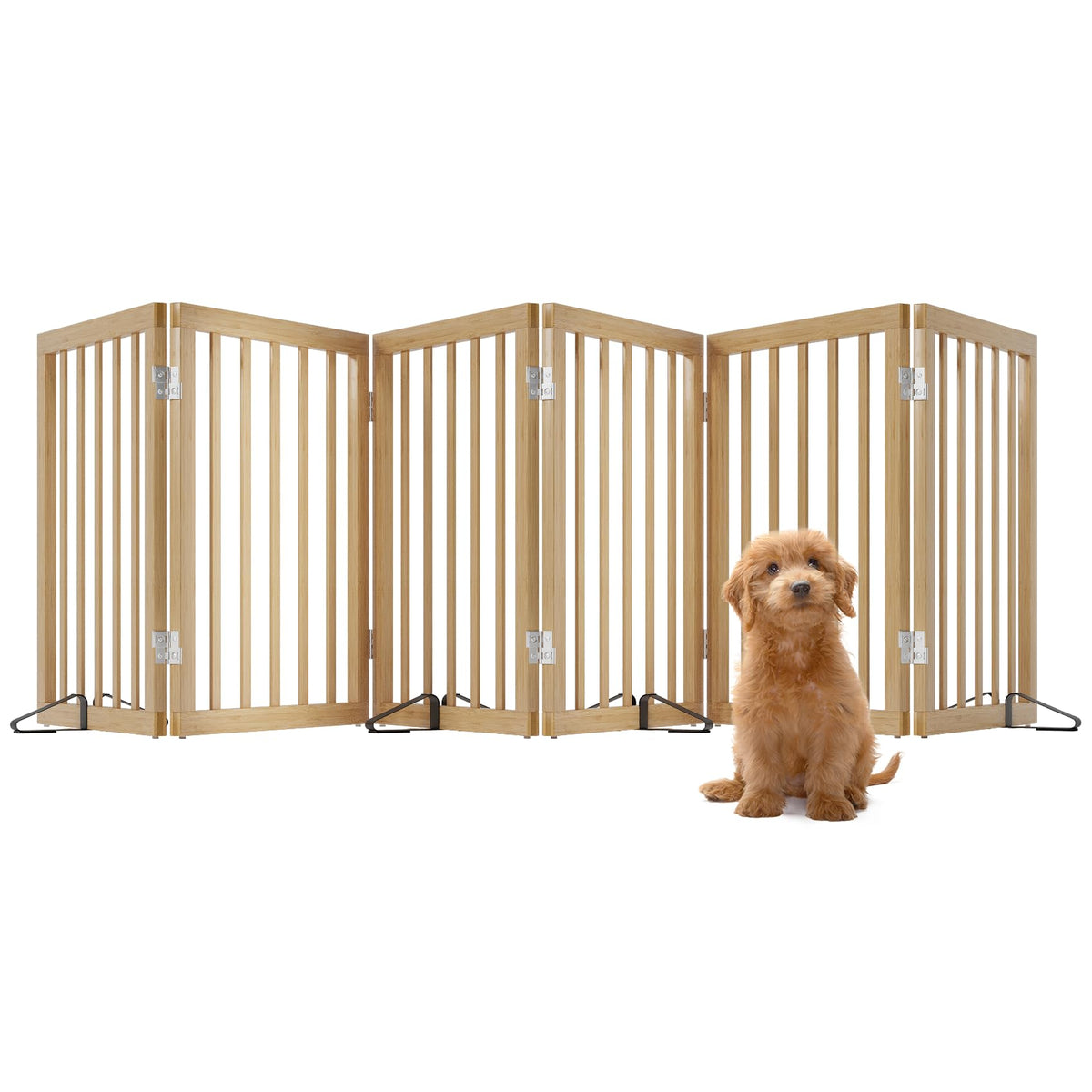 Extra Wide Dog Gates for Doorways (Bamboo Dog Gate Natural / 6 Panel - 110 inches Wide)