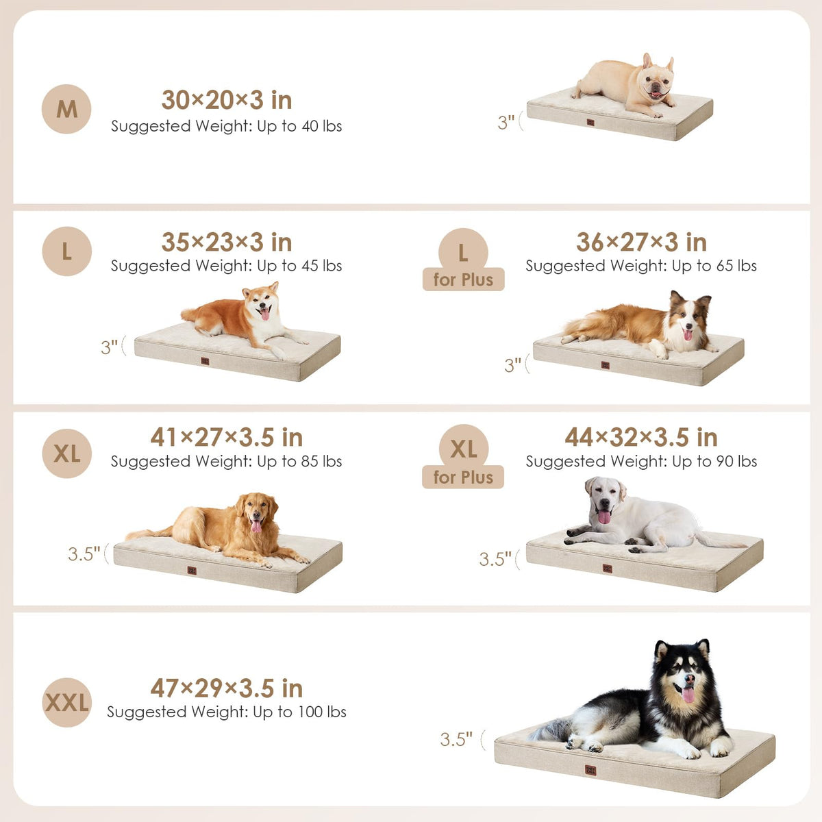 XXL Washable Dog Crate Bed with Memory Foam (Beige / 47*29*3.5 Inches)
