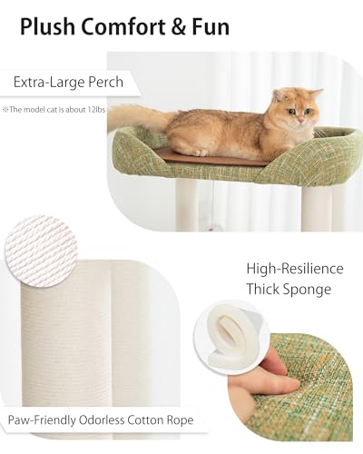 37.5" Cat Tree Tower for Large & Senior Cats (Green 37.4'')