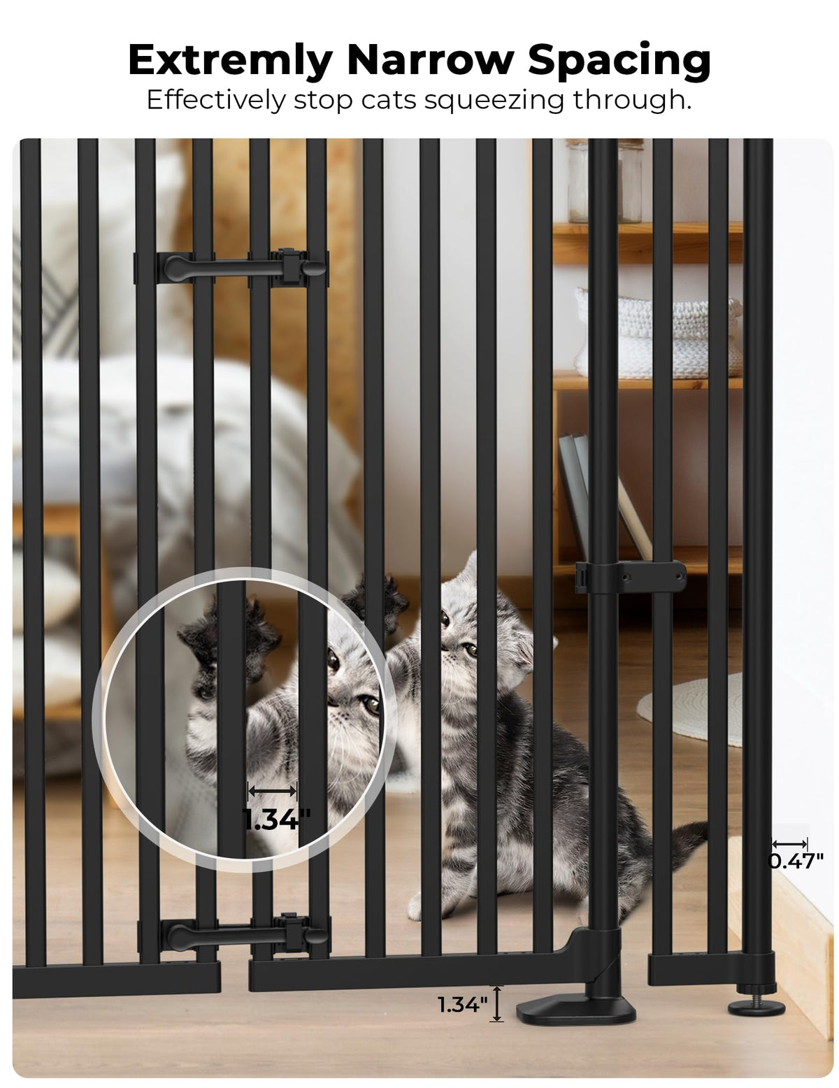 Extra Tall Cat Gate for Doorway (Black：74.8"-90.5" H x 30.3"-47.2" W)