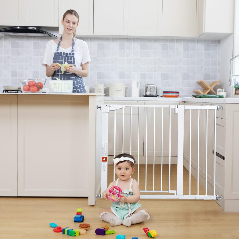 30" Tall Baby Gate for Stairs Doorways (30"Tall 43.3"Wide / White)