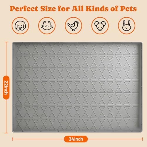 34" x 22" Waterproof Silicone Cat & Dog Food Mat with Raised Edge (Gray)