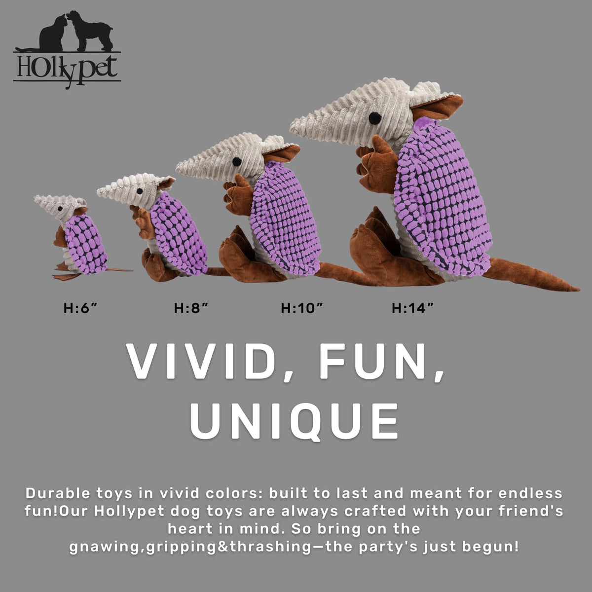 Armadillo Squeaky Puppy Dog Toys for Small Medium Dogs (6 IN / Purple)